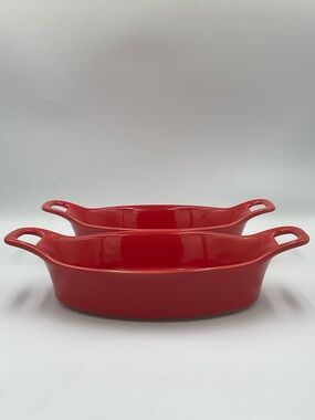 Dash of That Red Oval Ceramic Baking Dishes with Handles-Set of 2